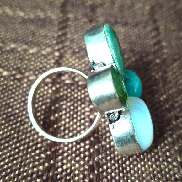 Bold Vintage Sterling Silver Multi-Gemstone Floral Cluster Statement Ring - Picture 6 of 15